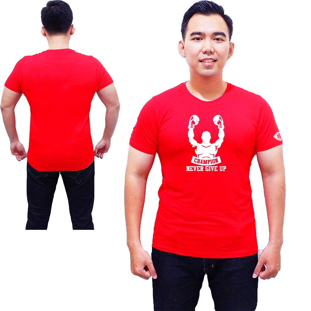 Kaos WOrkout Pria CHampion Never Give Up Musclefit