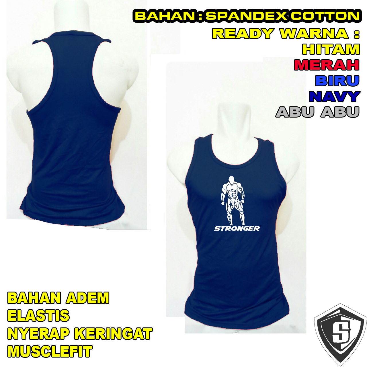 Baju Tanktop Fitness Pria Binaraga Stronger Gym