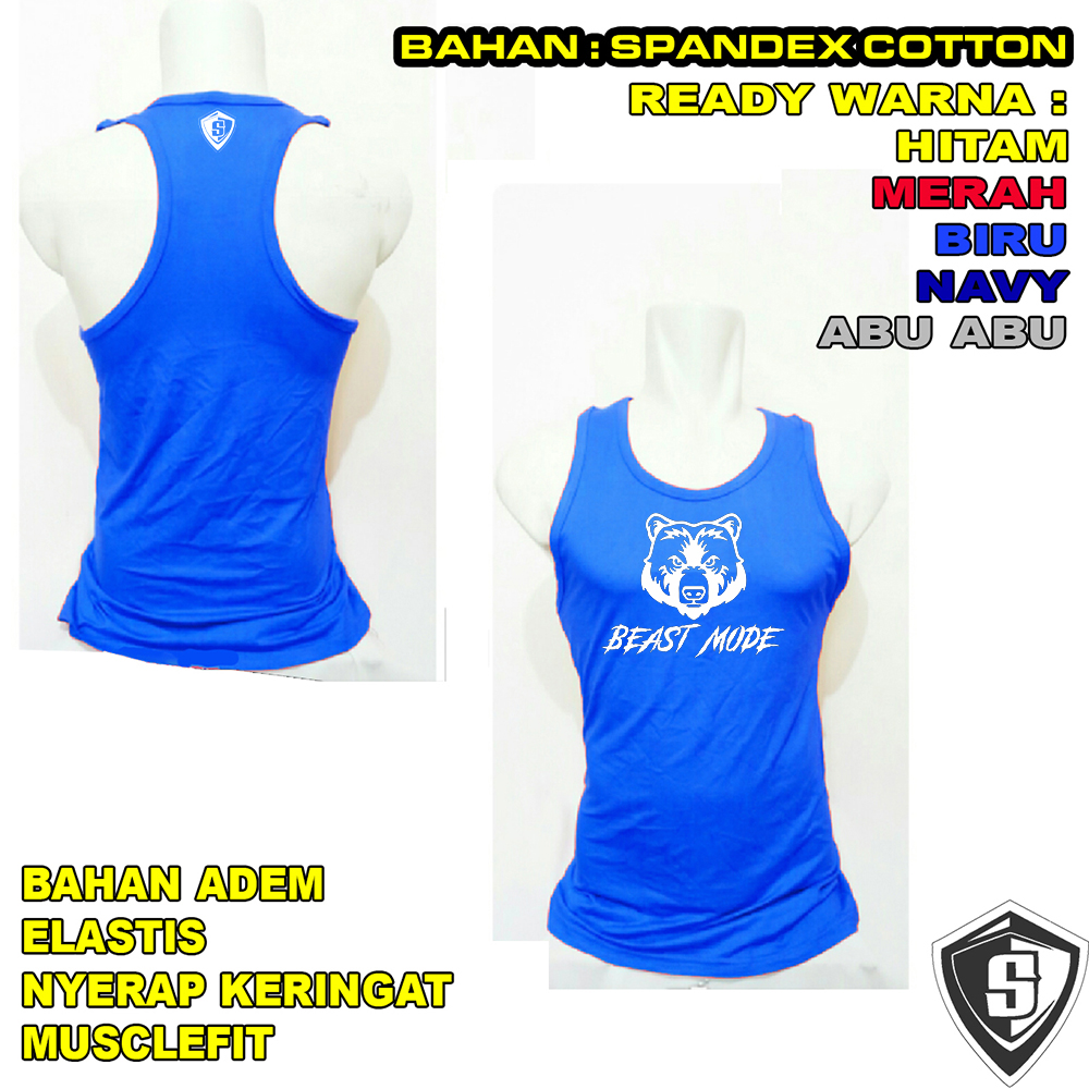 Baju gym singlet fitness workout bear mode muscle fit