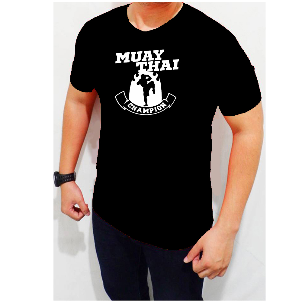 Kaos Bodyfit Muaythai Champion Musclefit Pria Keren